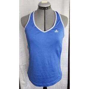Adidas Racerback Tank Top Athletic‎ Workout Sleeveless Blue White Trim